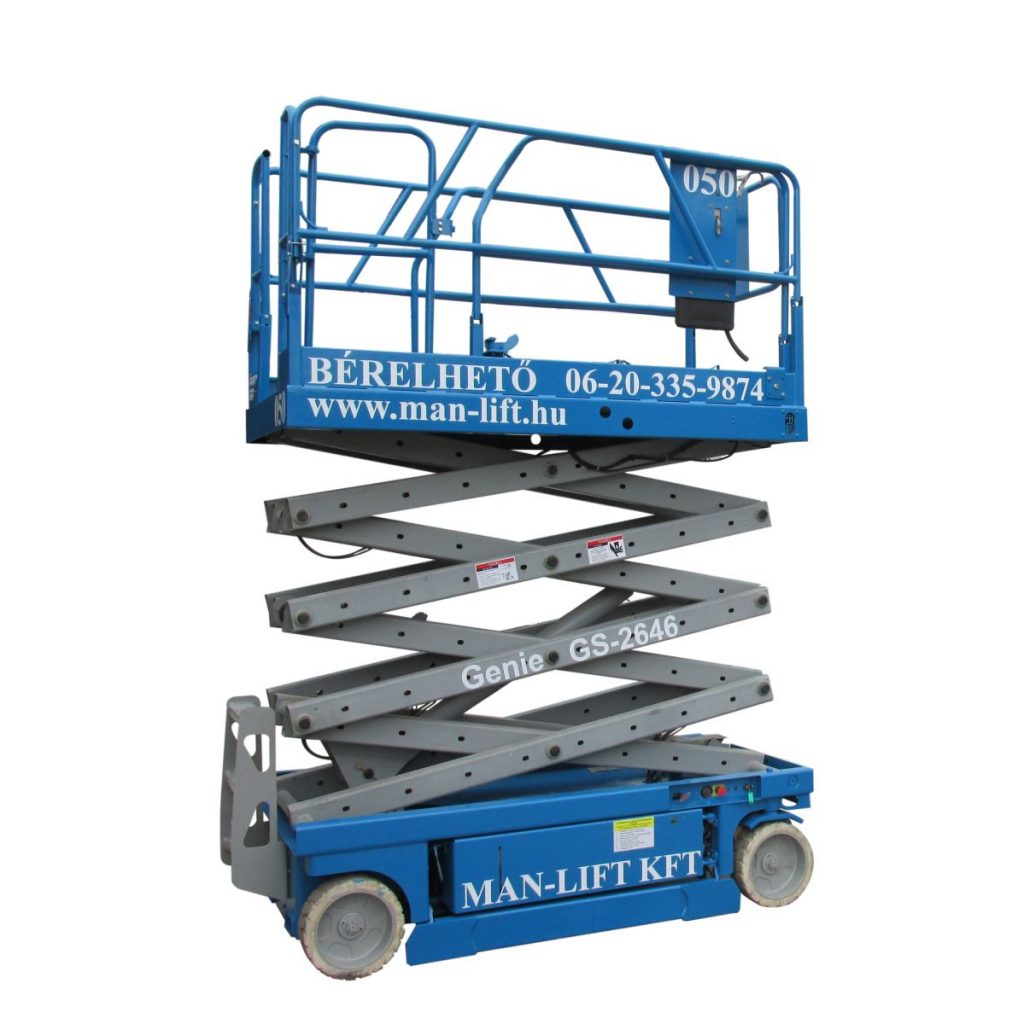 Genie GS 2646 típusú ollós, akkumulátoros emelő